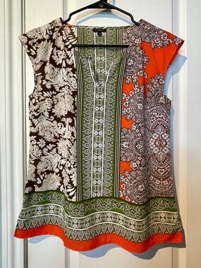 Talbots Color block print Paisley Sateen Blouse top -  small EUC
